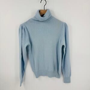 Vintage Starford Light Blue Lambswool Angora Puff-Shoulder Turtleneck Sweater L